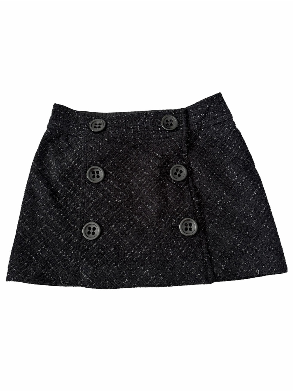✅ Express Black Tweed Double-Button Mini Skirt with shiny thread size 2